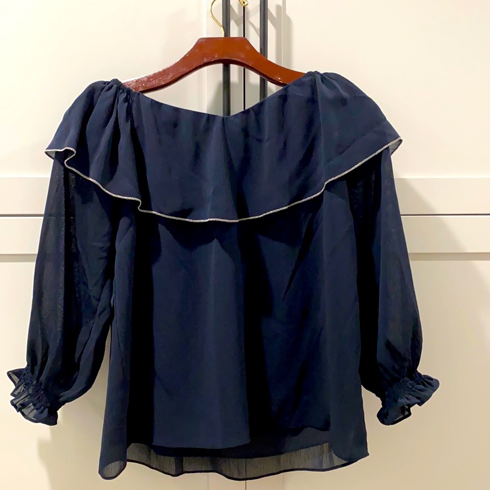 Navy blouse with silver trim XS